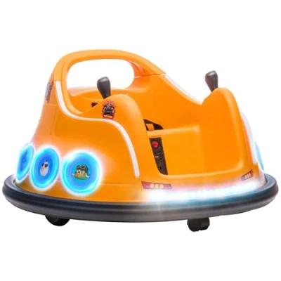Image of AIYAPLAY Angry Bird Licensed 12V Kids Bumper Car, 360 Degree Rotation Battery Powered Waltzer Car with Joysticks, Remote Control, Music USB LED Lights Orange