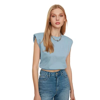 Image of Trendyol FeMan Young Regular fit Basic Crew Neck Knit T Shirt Blau