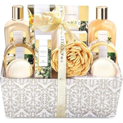 Image of Spa Luxetique Gift Set,12pcs Vanilla Shower Set, Pamper Gifts for Women, Bath Set with Body Lotion, Bomb, Bubble Bath, Sets Women Birthday Christmas