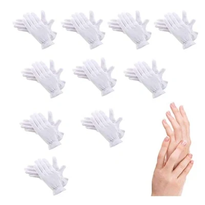 Image of 100% Cotton Gloves for Eczema,10 Pairs White Moisturizing Over Night Bedtime Cosmetic Inspection Premium Cloth Quality Dry Sensitive Irritated Skin Spa Therapy Secure Wristband