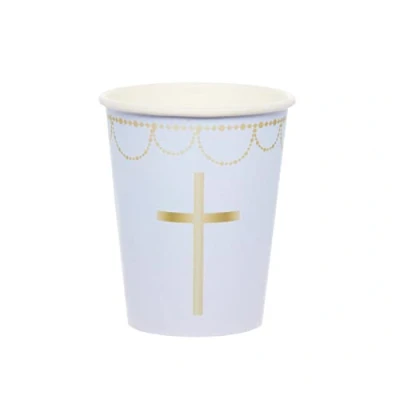Image of Amscan 9915957 66 Blue Botanical Cross Cup 237Ml 8 Pack