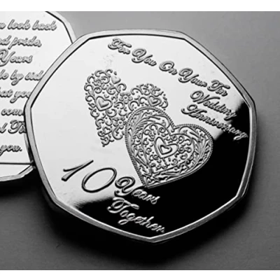 Image of The Commemorative Coin Company On Your 10th Tin Wedding Anniversary Silver Commemorative. Friend/Son/Daughter/Couple 10 Years Gift/Present Love/Token