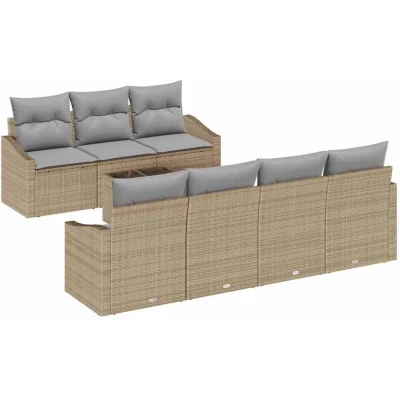 Image of vidaXL 8 Piece Garden Dining Set with Cushions Beige Poly Rattan
