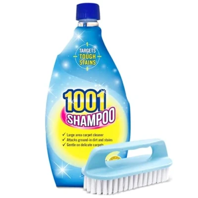 Image of Carpet Stain Remover Shampoo + Scrubbing Cleaning Brush Perfect For Large and High Traffic Areas, Gentle On Upholstery, Rugs Carpets, 500ml