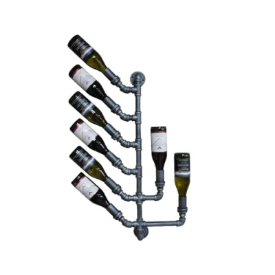 Image of Gifts Direct 2 U Wall Mounted Wine Bottle Holder Industrial Style Rack for Home, Kitchen, or Bar Holds Up to 8 Bottles Black Metal Display, Stylish Storage Solution!