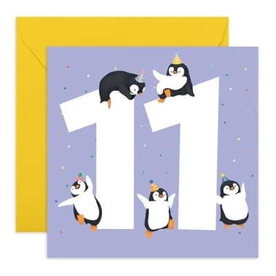 Image of Central 23 Birthday Card For Girl Age 11 Happy Eleventh Cards Kids Penguin Gifts Boys Girls Niece Nephews Eleven Year Old Comes With Fun Stickers