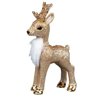 Image of SHATCHI Golden Figures Santa Tree Gnome Christmas Tabletop Centrepiece Showpieces Home Art &amp; Craft Xmas Party Window Décor, Gold, 22cm Reindeer