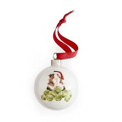 Image of Royal Worcester Wrendale Designs Sprouts Ceramic Guinea Pig Bauble,White,Small