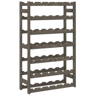 Image of vidaXL Grey Solid Pinewood Wine Rack Ample Storage for 42 Bottles, Waveboard Design, Suitable Kitchen, Dining Room, Basement, Bar Area