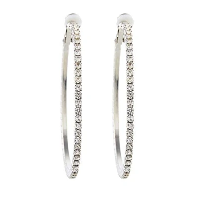Image of Clip On Earrings Silver Plated Hoops With Clear Crystals Karina S