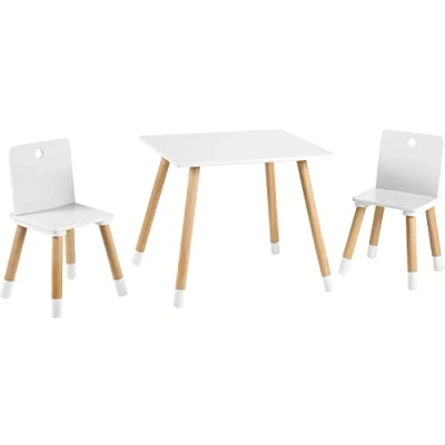 Image of roba Wooden Children&#039;s Play Table and Chair Set with 2 Chairs 1 (White)