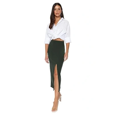 Image of Trendyol FeMan Pencil Skirt Slim fit Knit Skirt,Khaki,XL