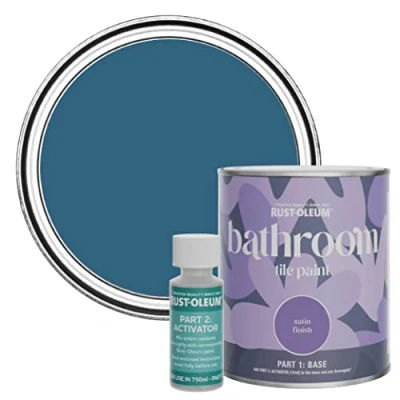Image of Rust Oleum Blue Water Resistant Bathroom Tile Paint in Satin Finish Cobalt 750ml