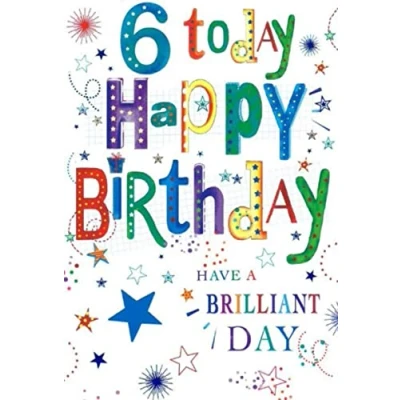 Image of Age 6 Boy Birthday Card 6th Multicoloured Writing Stars 7.75x5.25