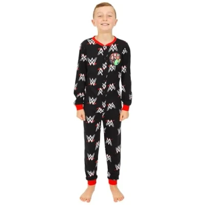 Image of WWE Boys World Wrestling Entertainment AOP Cotton Sleepsuit Kids Onesie (8 9 Years) Black