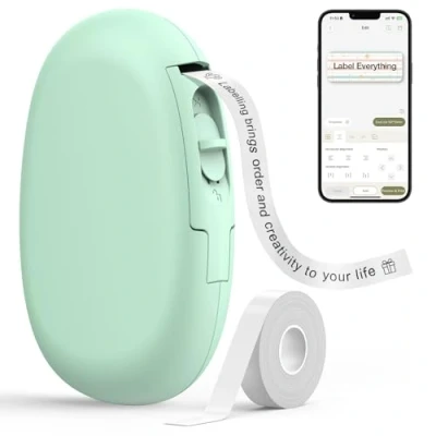 Image of SUPVAN E10 Mini Bluetooth Label Maker Machine with Tape, Continuous Waterproof Label, Versatile App 40+ Fonts and 600+ Icons, Inkless Labeler for Home, Kitchen, School, Office Organization, Green