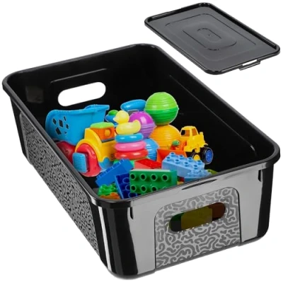 Image of KADAX Rectangular Storage Box with Lid, Container, Stacking Plastic Box, Space Saving (5L, Black)