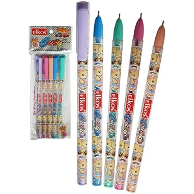 Image of ELKOS BLUE Ballpoint Pens, 0.7mm Fine Point, Pack of 5, Cuty Ball Smooth Writing, School Office Home Everyday ZOFAX Black Pen