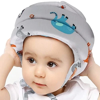 Image of IULONEE Baby Bump Helmet Soft Infant Head Protector Toddler Protective Hat Cotton Adjustable Crawling Peach Walking(Grey)