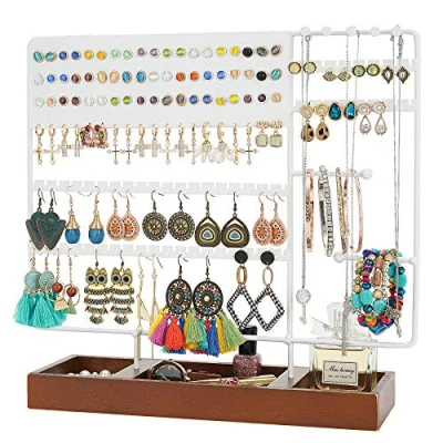 Image of Optyuwah Jewellery Holder Organiser, Earring Stand Organiser Holder, Display for Earring, Ear Stud, Ring, Necklace, Women Girl Gift, White