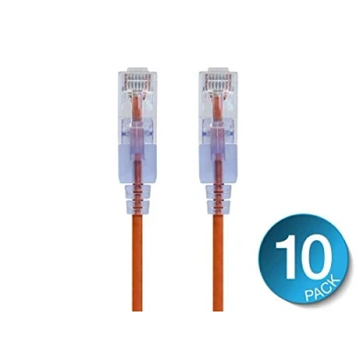 Image of Monoprice Cat6A Ethernet Patch Cable 10 Feet Orange (10 Pack) Snagless RJ45 550Mhz UTP Pure Bare Copper Wire 10G 30AWG SlimRun Series
