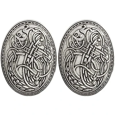 Image of 2pcs Medieval Scarf Pin Shield Symbol Brooch Viking Pattern Oval Shawl Sweater for Women Men
