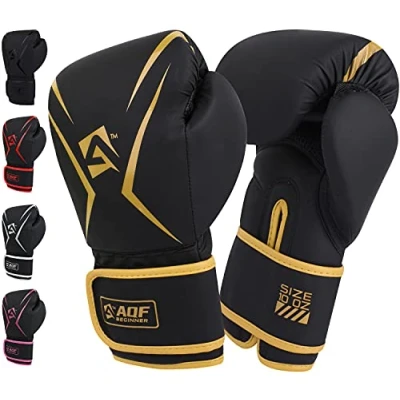 Image of AQF Boxing Gloves Kids Adults Training Muay Thai 6oz to 16oz for Punch Bag MMA Sparring Fighting &amp; Kickboxing with Extra Layers of Padding (Gold, 14oz)