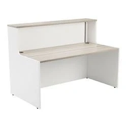 Image of Office Hippo Reception Desk, Unit, Table, Office, Grey Oak Top, White Base, 166 x 89 116.5