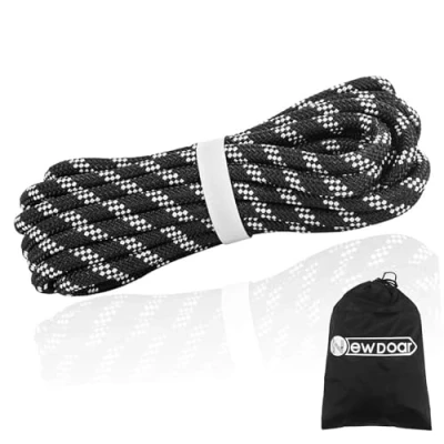 Image of NewDoar CE &amp; UIAA Certificated 14KN 8mm(5/16in) Rock Climbing Rope High Strength Accessory Cord Safety for Outdoor Survival, Hiking, Mountaineering (Black 8mm,20ft)