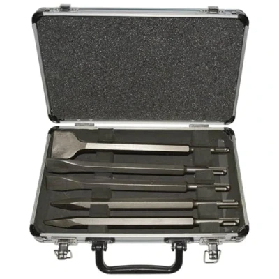 Image of Makita Chisel Set, 5Piece Set in Aluminium Box 2 x Chipping chisels, 2, 1 moil SDS Plus