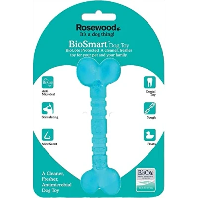 Image of Rosewood BioSafe Blue Puppy Bone Hygienic Chew Toy for Puppies, Mint Scented, BioCote Coating Kills 99.99% of Germs, Soothes Teething, Promotes Dental Health, Ideal Small Breeds