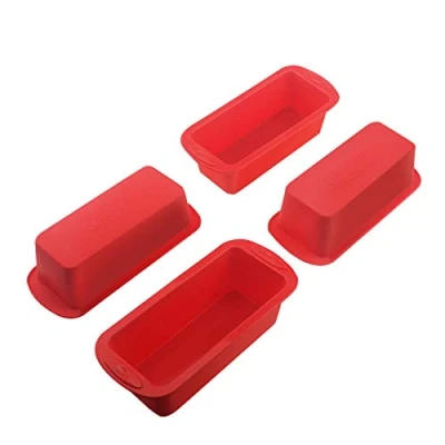 Image of SILIVO Silicone Mini Loaf Tins, Set of 4 Cake Moulds for Air Fryer, Nonstick Small Tin Rectangle Tins Baking Bread