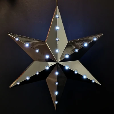 Image of 20cm Battery Operated Light up Hanging Christmas Shooting Star Bauble in Silver with LEDs