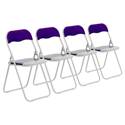 Image of Harbour Housewares Purple/White Padded, Folding, Desk Chair Pack of 4