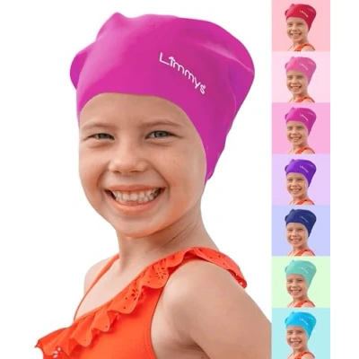 Image of Limmys Kids Long Hair Swimming Cap 100% Silicone Swim Caps for Boys and Girls Premium Quality, Stretchable Comfortable Hats Available in Different Attractive Colours