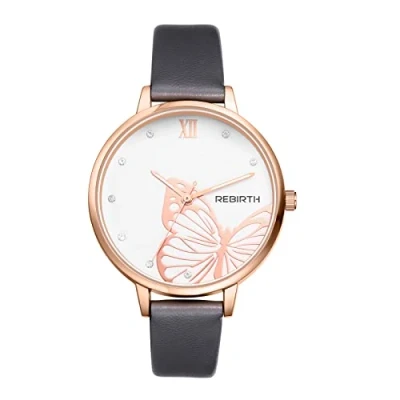Image of JewelryWe Women Simple Analog Quartz Watch Leather Strap Bangle Wristwatch Elegant Butterfly Casual Bracelet Watch, for Mothers Day