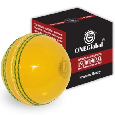 Image of ONEGlobal Incrediball Soft Practice Cricket Ball Outdoor &amp; Indoor Rubber With Core Stitched Seam For Honing Skills Family Fun (1 Yellow+Green Seam)