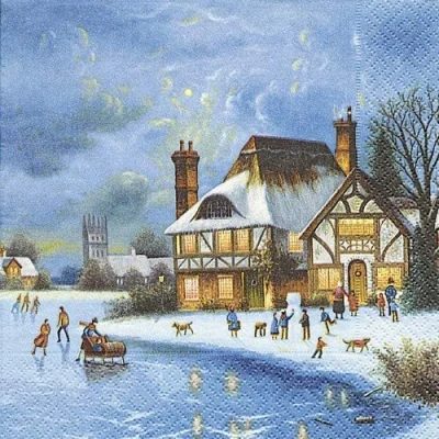 Image of 20 Napkins Winter House by the Lake Landscape 33 x cm