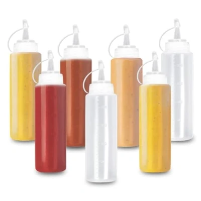 Image of MATANA 16 Plastic Squeeze Sauce Bottles with Nozzles, 240ml Condiments, Sauces, Ketchup, Dressings, Mustard, Olive Oil BPA Free &amp; Dishwasher Safe