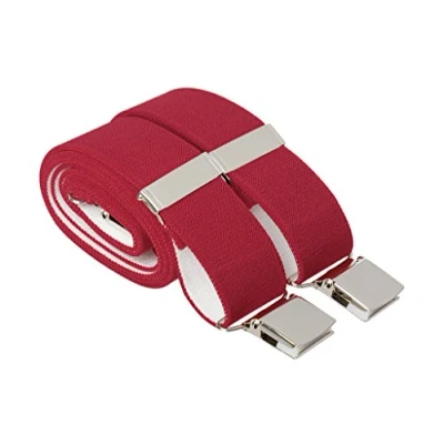Image of Gents Shop Trouser Braces Suspenders Mens Plain 35mm Wide Adjustable Strong Clips, XL 48 Inches Long, Deep Red