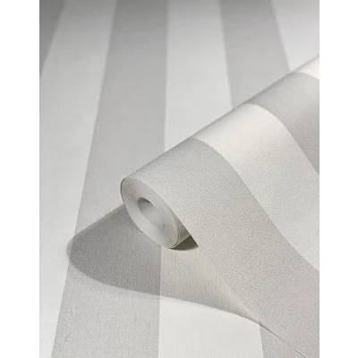 Image of WALLCOVER Wallpaper White Grey Non Woven Striped Country House Lines Modern Block Stripe Fine Structure 10.05 x 0.53 m Made in Germany