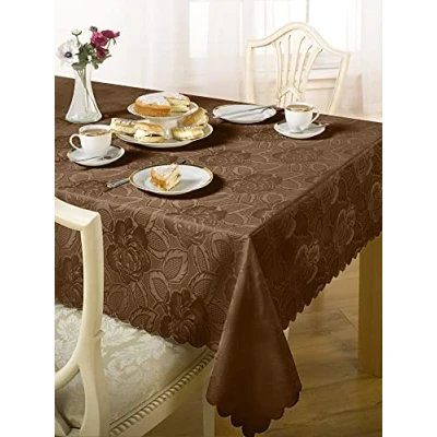 Image of Emma Barclay Damask Rose Jacquard Table Cloth in Chocolate 60x84 (152x213cm)