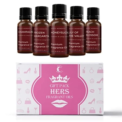 Image of Mystic Moments Hers Fragrance Oil Gift Starter Pack 5x10ml Champagne, Frozen Margarita, Honeysuckle, Lily of The Valley, Peach Blossom Perfect as a