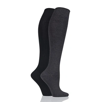 Image of 2 Pair Grey Plain Bamboo Knee Highs Ladies 4 8 Elle