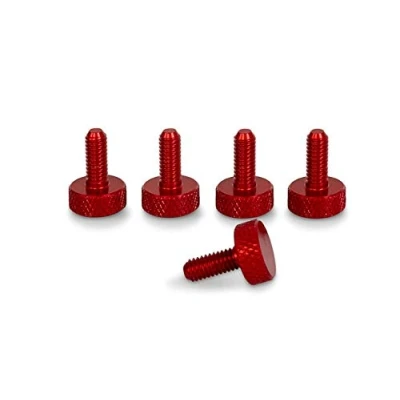 Image of PrecisionGeek M3 x 10mm Flat Knurled Thumb Screws (Set of 5) Red Aluminium