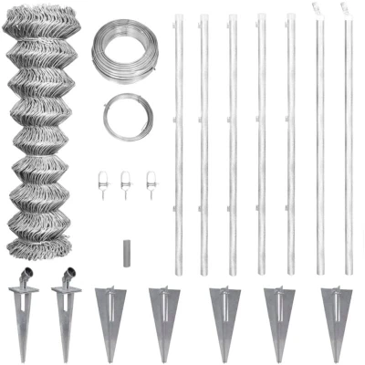 Image of vidaXL Chain Link Fence with Posts Spike Galvanised Steel 15x1.25 m