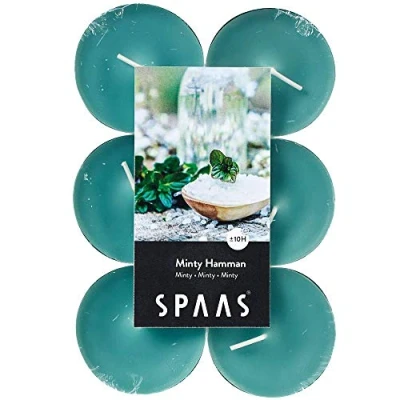 Image of Spaas 12 Scented Maxi Tealights, ± 10 Hours, Minty Hamman, Emerald Green