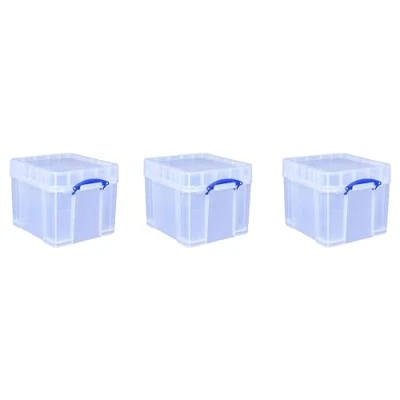 Image of Really Useful Box Plastic Storage Bonus Pack 3x35 Litre Clear with XL Lid