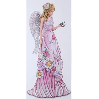 Image of DairyDing 5D Diamond Art Painting Kits Dress Lady Full Round Drill Elegant Gem Craft for Home Wall Decor Gift Adults and Kids 12 x 24 inch (Pink Wing)