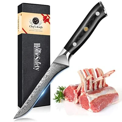 Image of Damascus Knife Filleting Knife,Damascus Boning 14.5 cm Blade Made from 67 Layers of Steel with G10 Handle Sharp &amp; Balanced